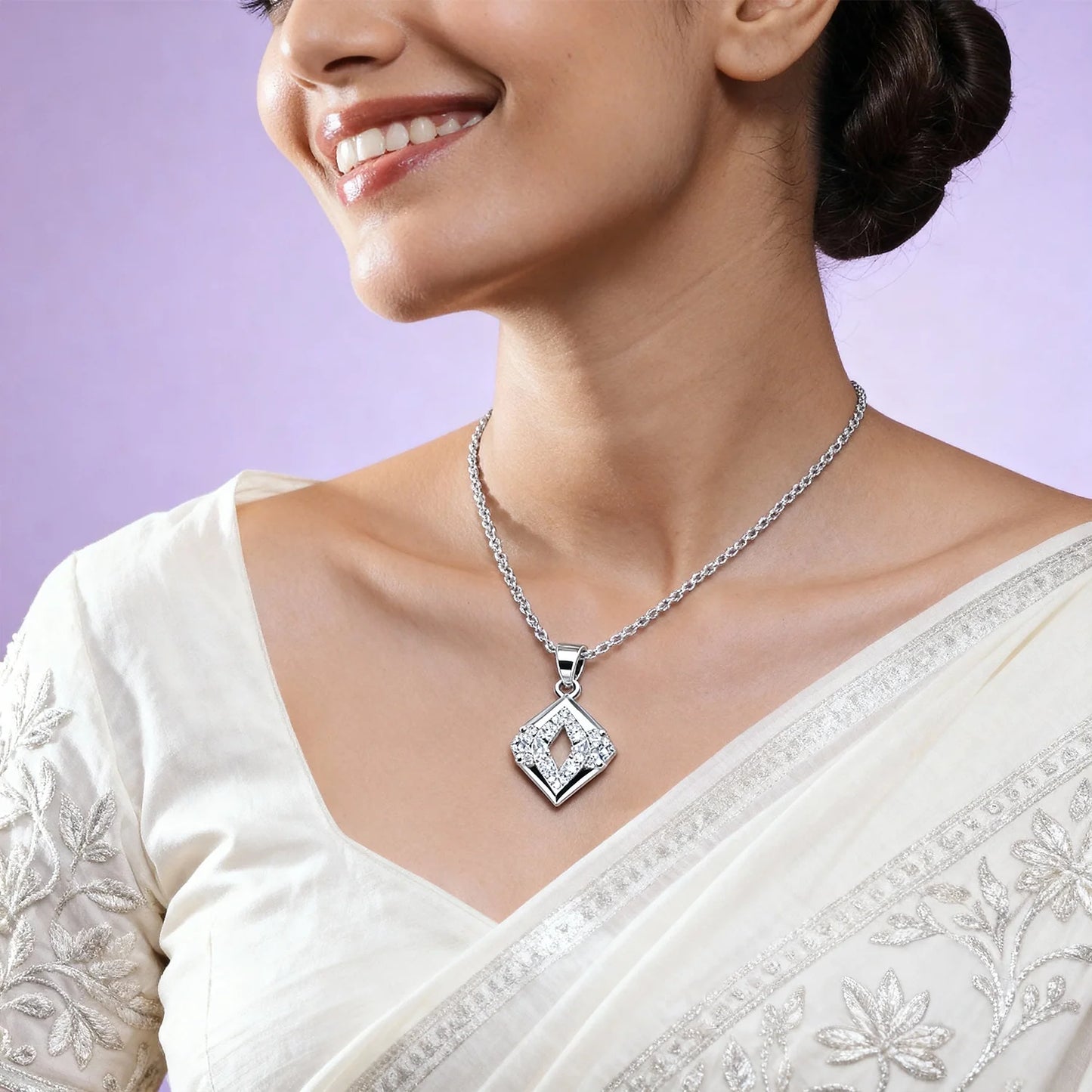 Shyneva Diamond Halo Silver Pendant AD jewellery | Premium Gift Pendant