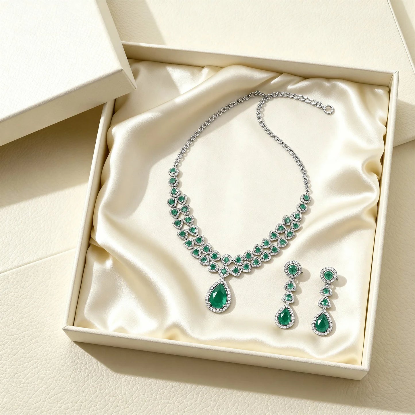 Shyneva Crystal Silver Dream AD Necklace Set | Rhodium Plated Silver Jewellery