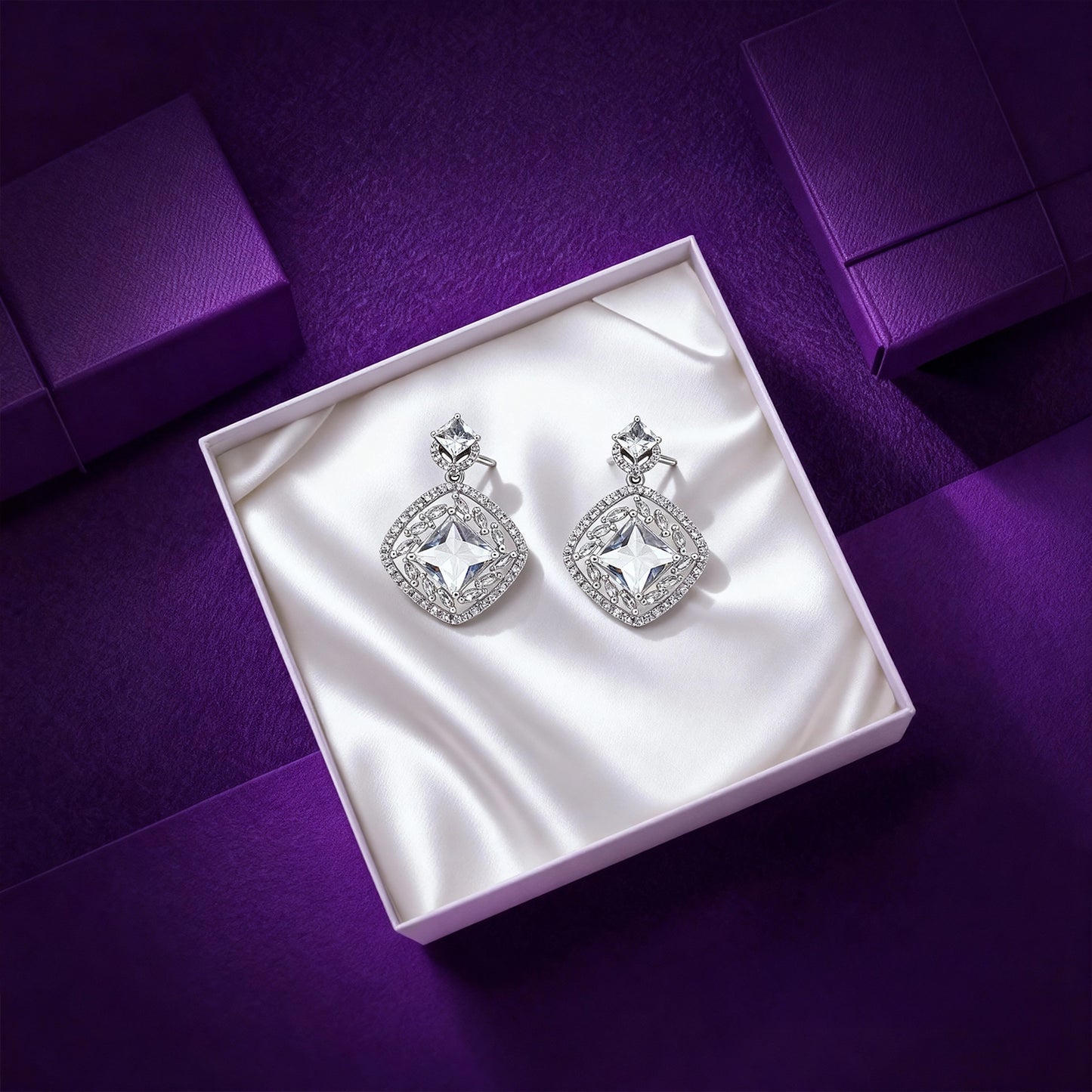 Rhodium Plated Silver Zirconia Tear drop Chic Earring