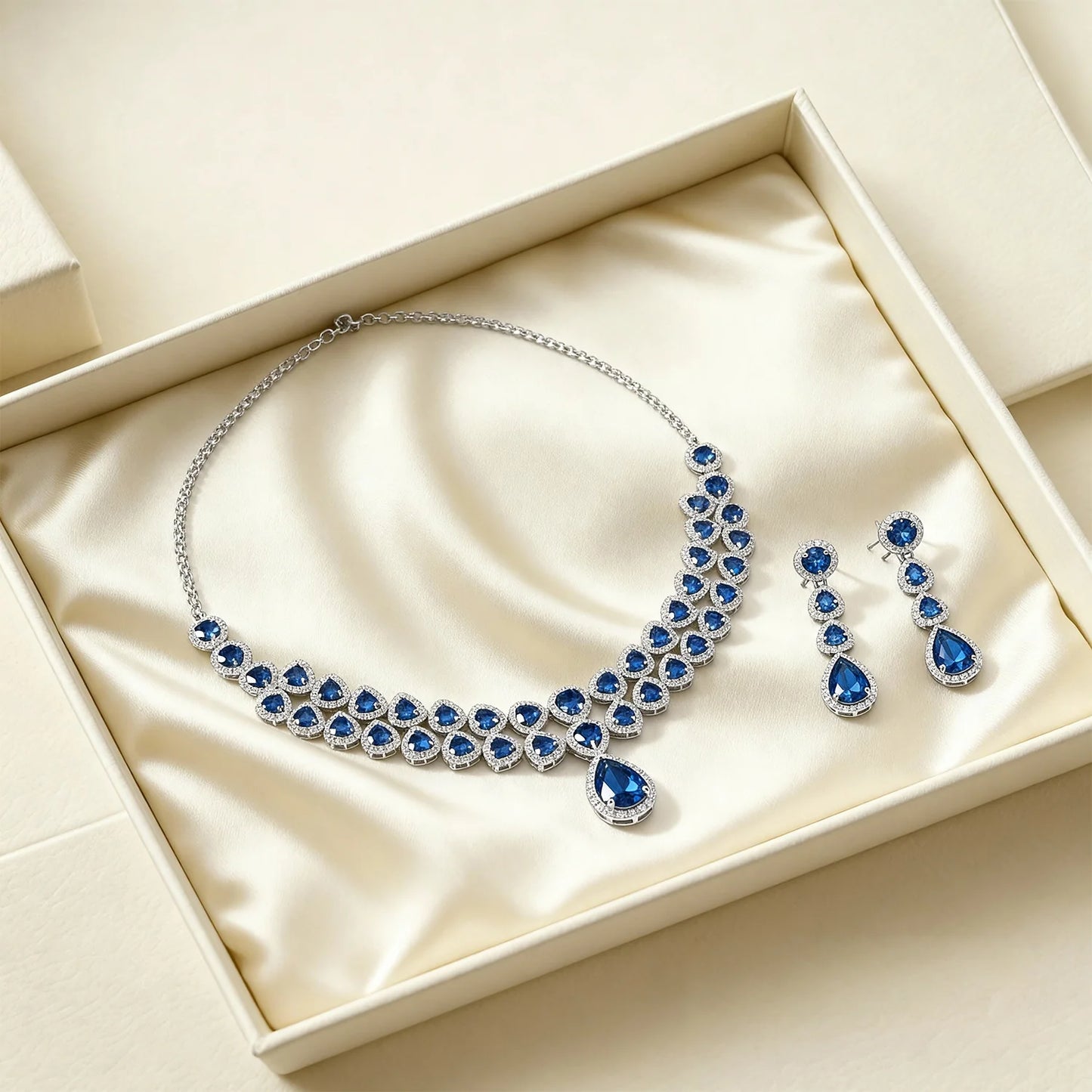 Shyneva Green Eternal Shine AD Necklace Set | Rhodium Plated Silver Jewellery