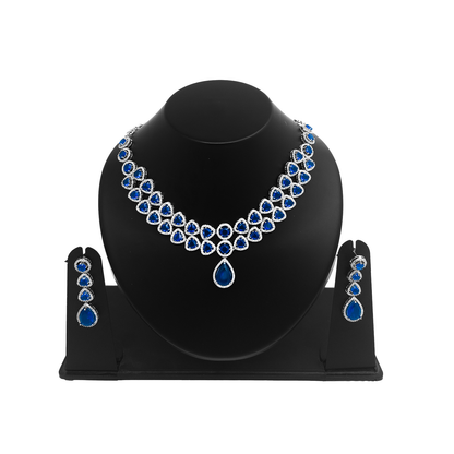 Shyneva Green Eternal Shine AD Necklace Set | Rhodium Plated Silver Jewellery