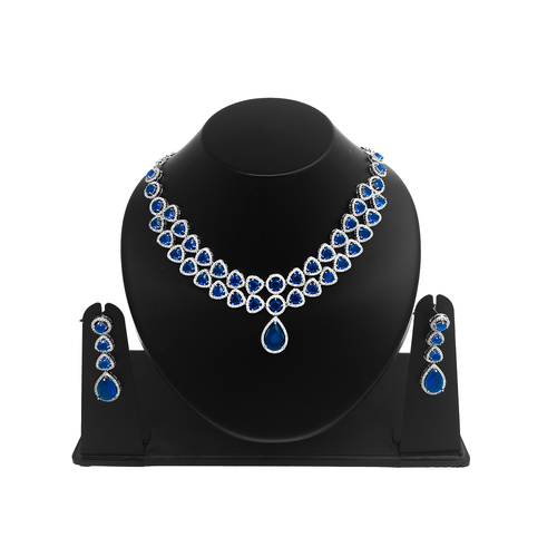 Shyneva Green Eternal Shine AD Necklace Set | Rhodium Plated Silver Jewellery