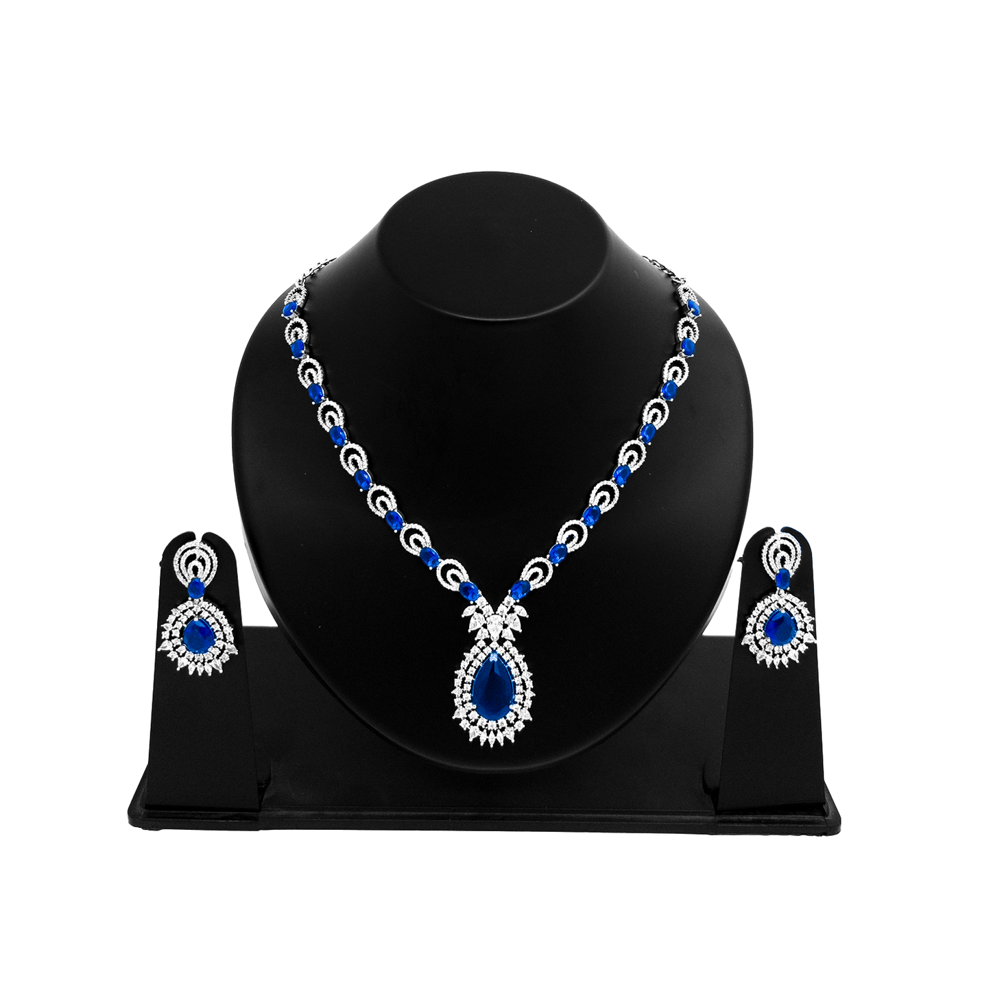 Shyneva Green Majestic Pearl AD Necklace Set | Rhodium Plated Silver Jewellery