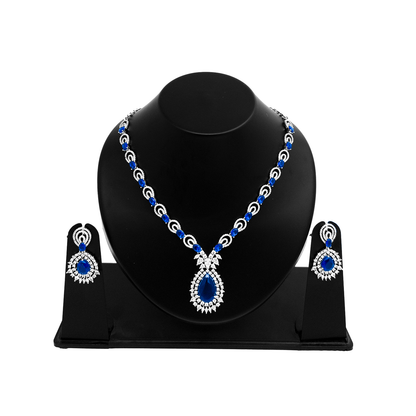 Shyneva Green Majestic Pearl AD Necklace Set | Rhodium Plated Silver Jewellery