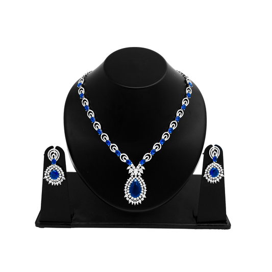 Shyneva Green Majestic Pearl AD Necklace Set | Rhodium Plated Silver Jewellery