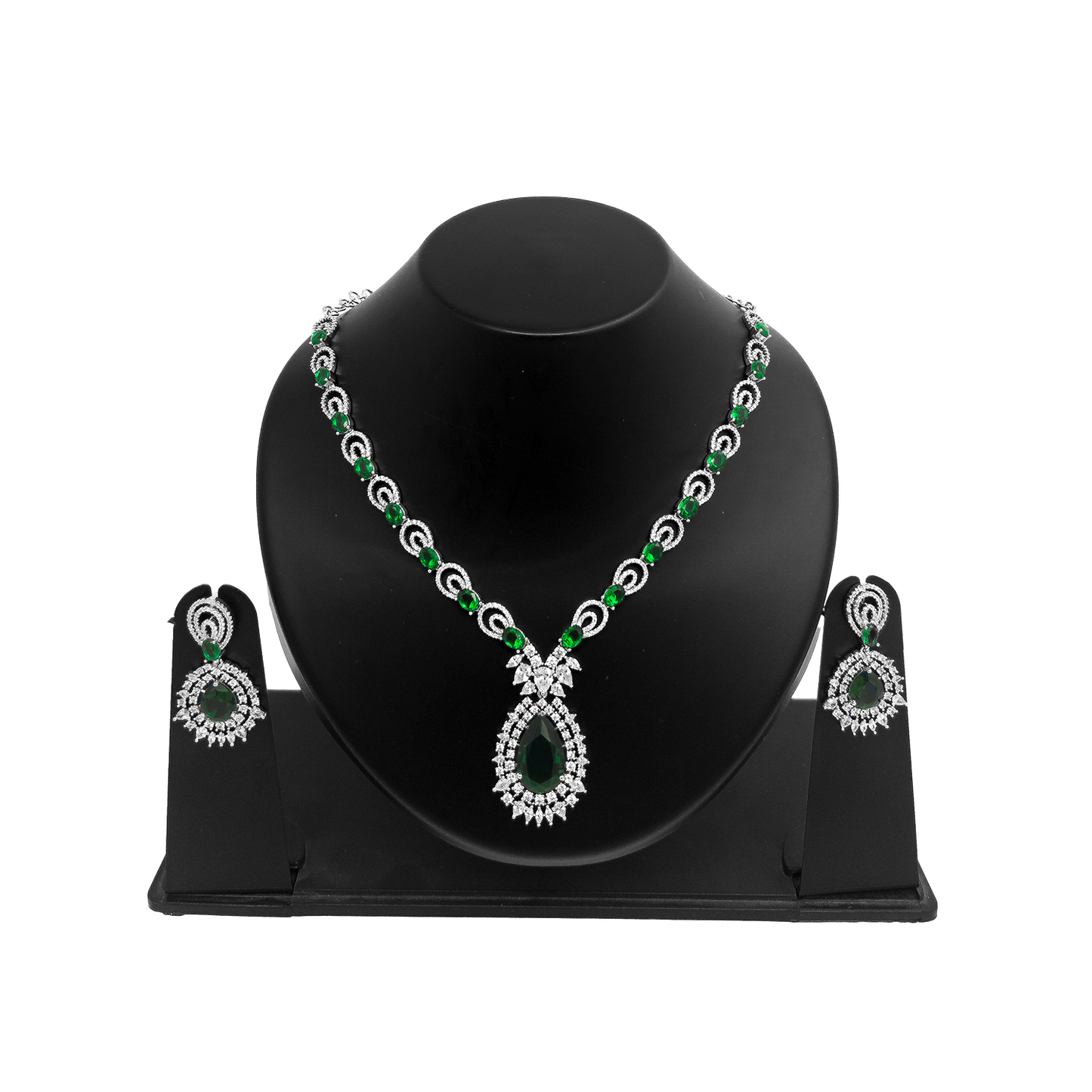Shyneva Luxury Sparkle AD Necklace Set | Rhodium Plated Silver Jewellery
