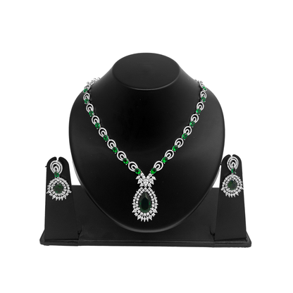 Shyneva Luxury Sparkle AD Necklace Set | Rhodium Plated Silver Jewellery