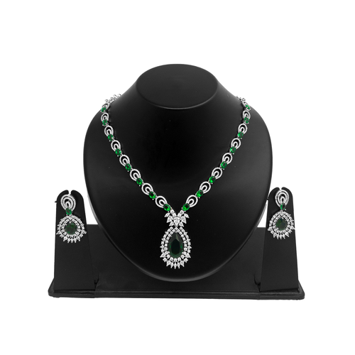 Shyneva Luxury Sparkle AD Necklace Set | Rhodium Plated Silver Jewellery