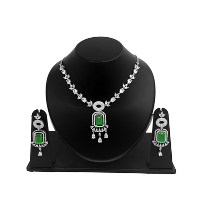 Shyneva Pink Classic Glow AD Necklace Set | Rhodium Plated Silver Jewellery