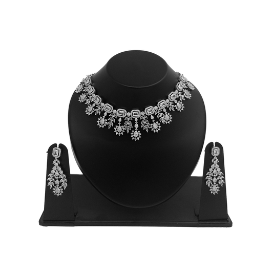 Shyneva Regal Charm AD Necklace Set | Rhodium Plated Silver Jewellery