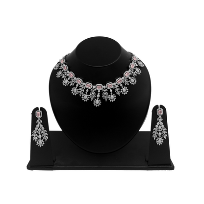 Shyneva Divine Desire AD Necklace Set | Rhodium Plated Silver Jewellery