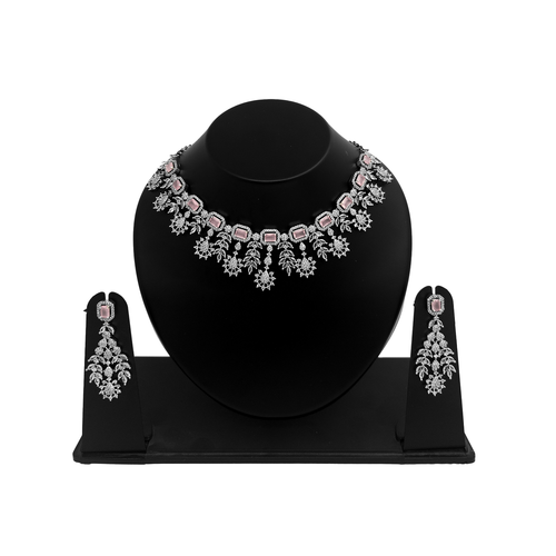 Shyneva Divine Desire AD Necklace Set | Rhodium Plated Silver Jewellery