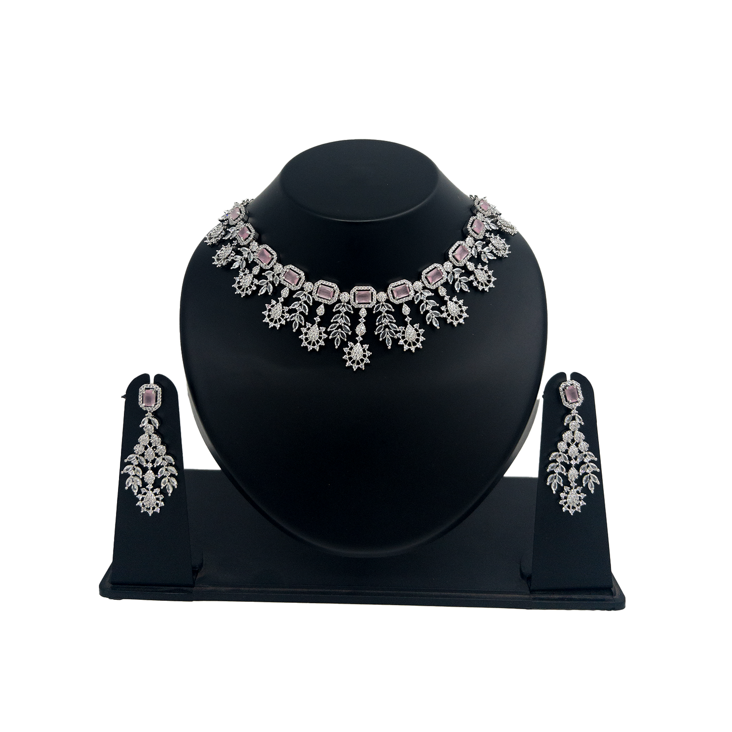 Shyneva Green Ethereal Glow AD Necklace Set | Rhodium Plated Silver Jewellery