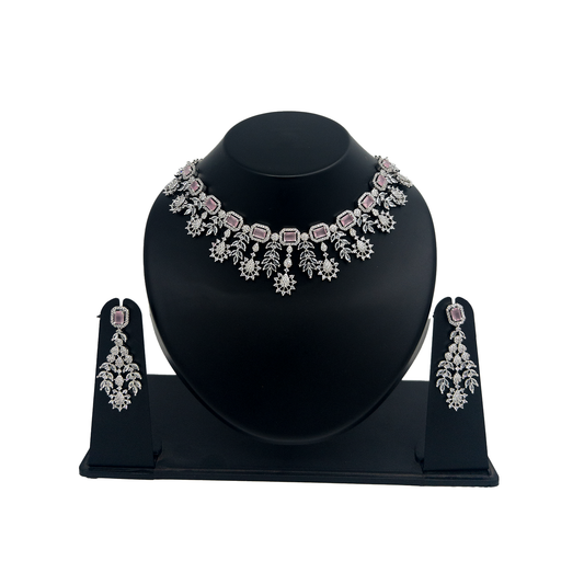 Shyneva Green Ethereal Glow AD Necklace Set | Rhodium Plated Silver Jewellery