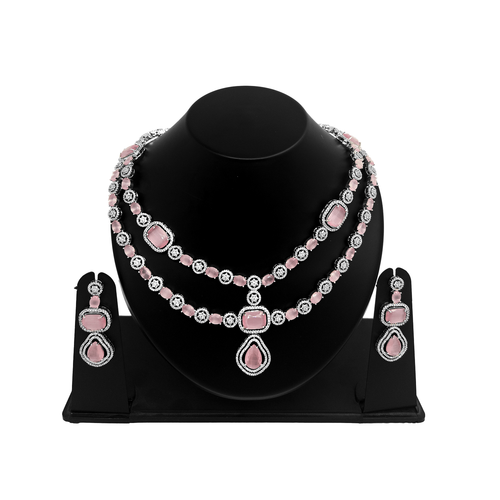 Shyneva Shimmering Beauty AD Necklace Set | Rhodium Plated Silver Jewellery