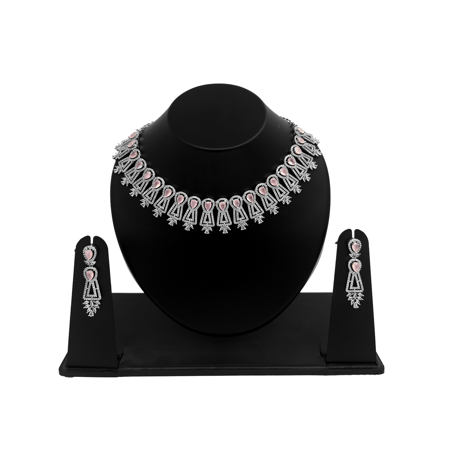 Shyneva Pink Opulent Shine AD Necklace Set | Rhodium Plated Silver Jewellery