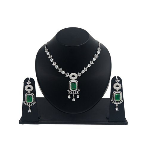 Shyneva Rose Gold Plated Handcrafted Zircon Stone Necklace Set for Women | Premium Artificial Jewellery | Rhodium Plated Silver Jewellery | Rhodium Plated Silver AD Jewellery