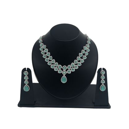 Shyneva Crystal Silver Dream AD Necklace Set | Rhodium Plated Silver Jewellery