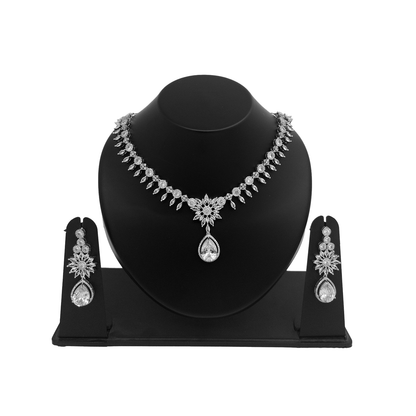 Shyneva Pure Elegance AD Necklace Set | Rhodium Plated Silver Jewellery