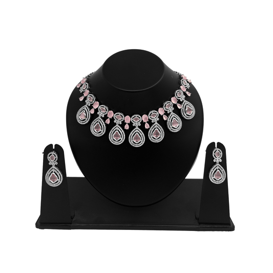 Shyneva Sparkle Queen AD Necklace Set | Rhodium Plated Silver Jewellery