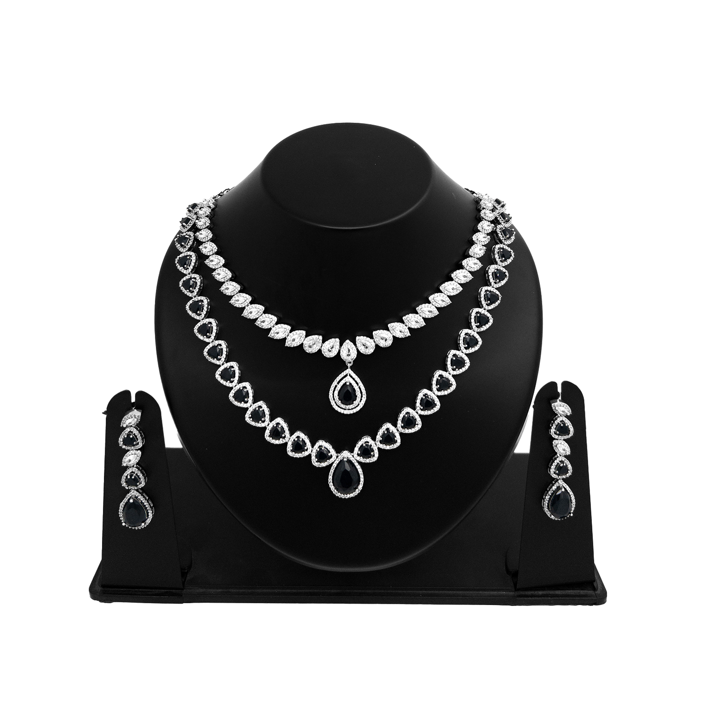 Shyneva Blue Diamond Bliss AD Necklace Set | Rhodium Plated Silver Jewellery
