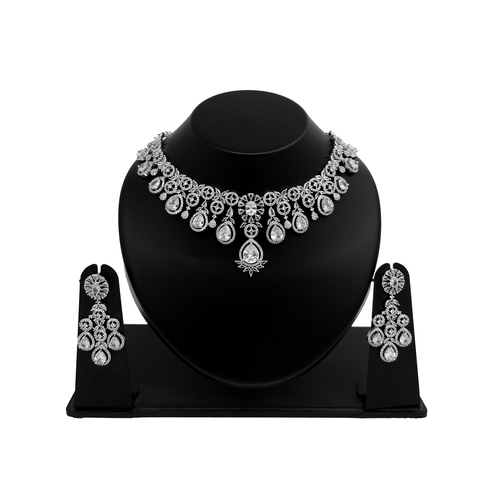 Shyneva Luxe Shine AD Necklace Set | Rhodium Plated Silver Jewellery