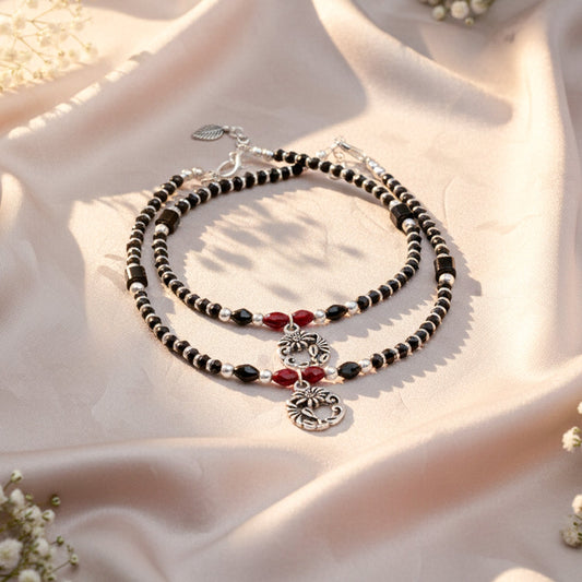 Shyneva Oxidised Silver Anklet for Women (Set of 2) | Traditional Daily Wear Payal | Antique Oxidised Silver-Plated Anklet Pair for Girls & Women