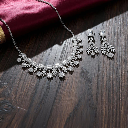Shyneva Regal Charm AD Necklace Set | Rhodium Plated Silver Jewellery