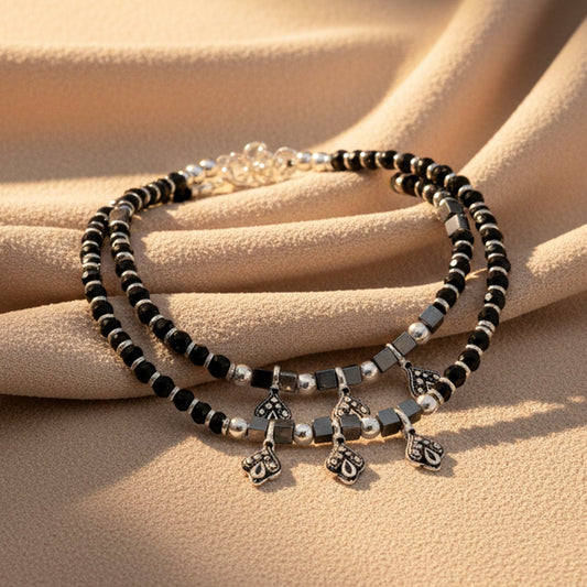 Shyneva Oxidised Silver Anklet for Women (Set of 2) | Traditional Daily Wear Payal | Antique Oxidised Silver-Plated Anklet Pair for Girls & Women