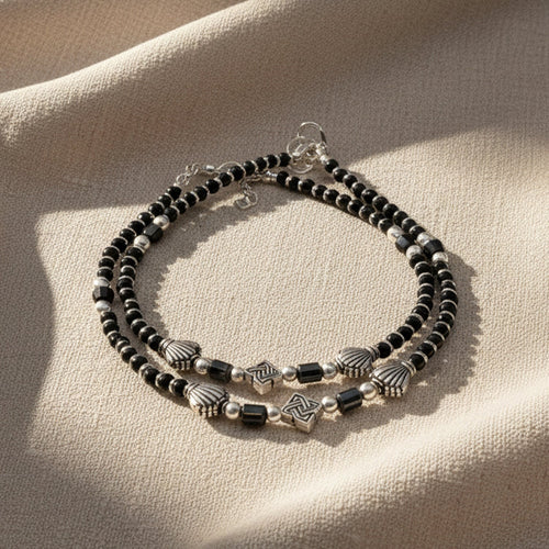 Shyneva Oxidised Silver Anklet for Women (Set of 2) | Traditional Daily Wear Payal | Antique Oxidised Silver-Plated Anklet Pair for Girls & Women