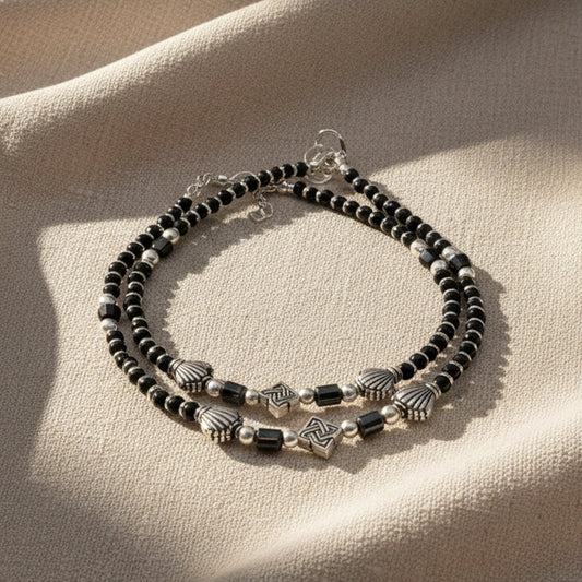 Shyneva Oxidised Silver Anklet for Women (Set of 2) | Traditional Daily Wear Payal | Antique Oxidised Silver-Plated Anklet Pair for Girls & Women