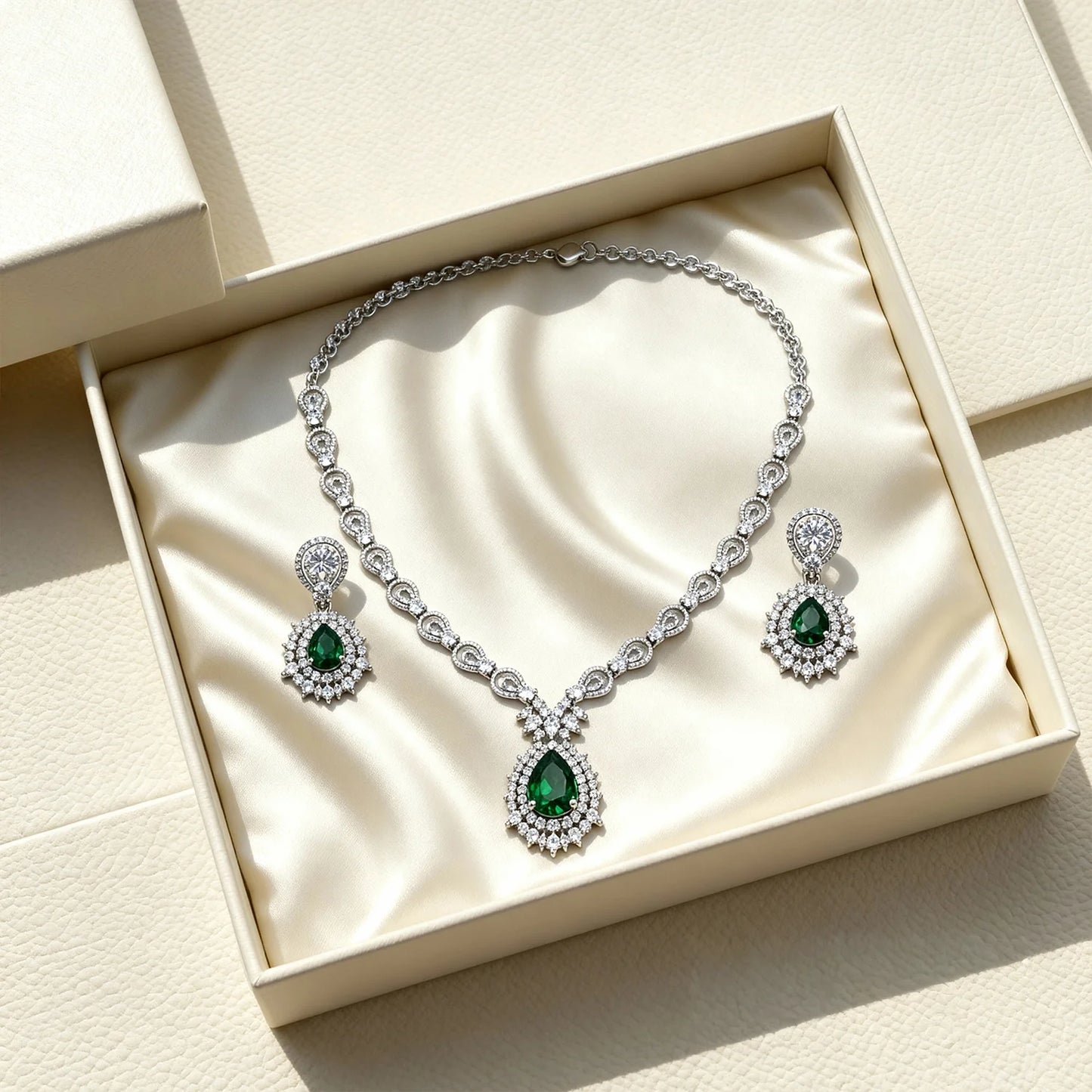 Shyneva Pink Charming Aura AD Necklace Set | Rhodium Plated Silver Jewellery