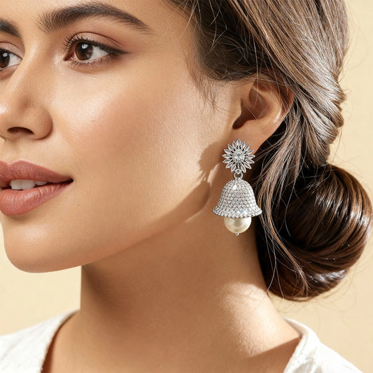 Shyneva Rhodium Plated AD Stone Earrings for Women | Elegant Silver Jewellery 6