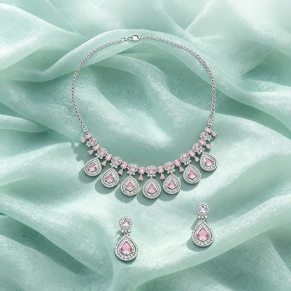 Shyneva Sparkle Queen AD Necklace Set | Rhodium Plated Silver Jewellery