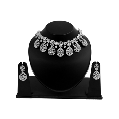 Shyneva Chic Glam AD Necklace Set | Rhodium Plated Silver Jewellery