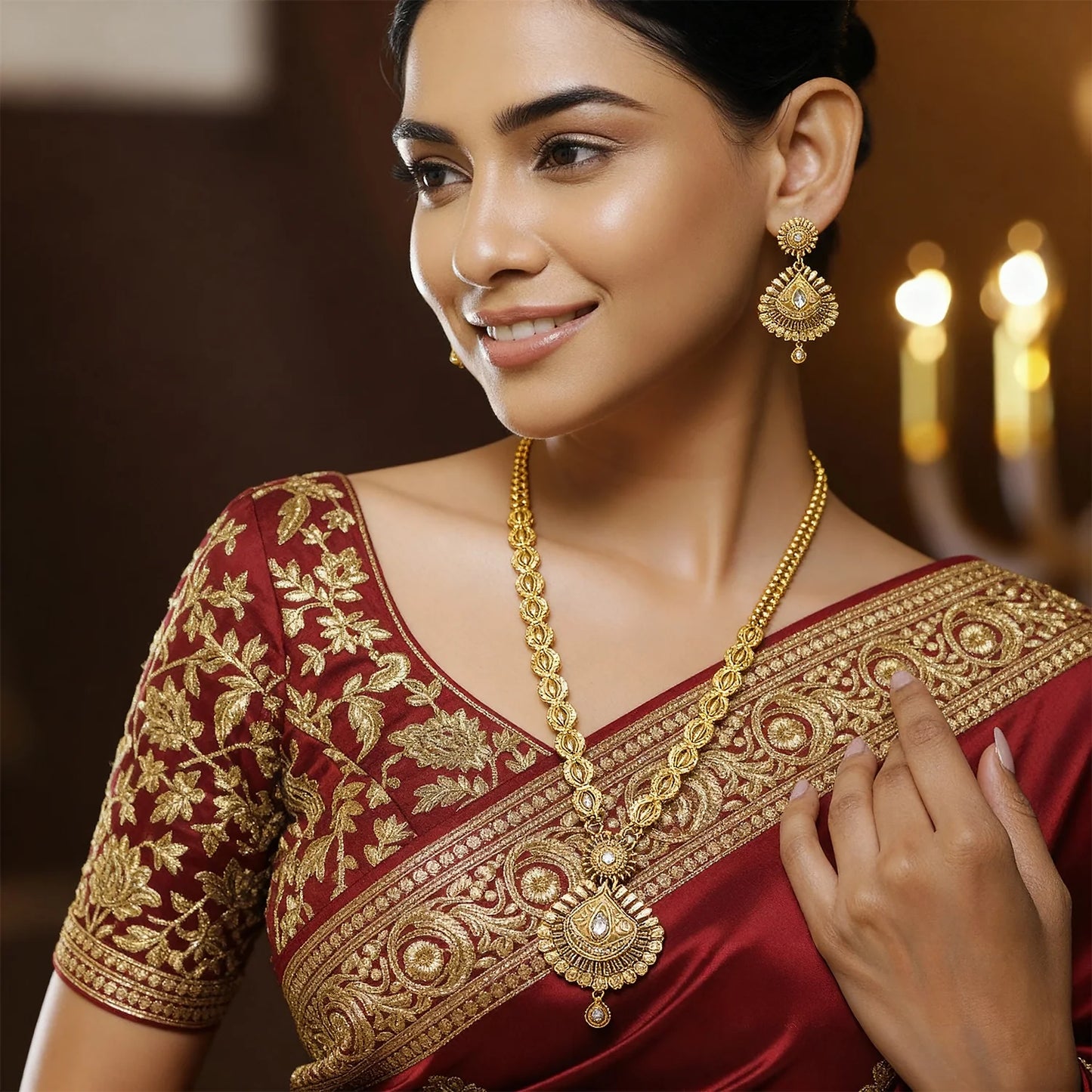 Elegant Gold-Plated Long Necklace Set 15