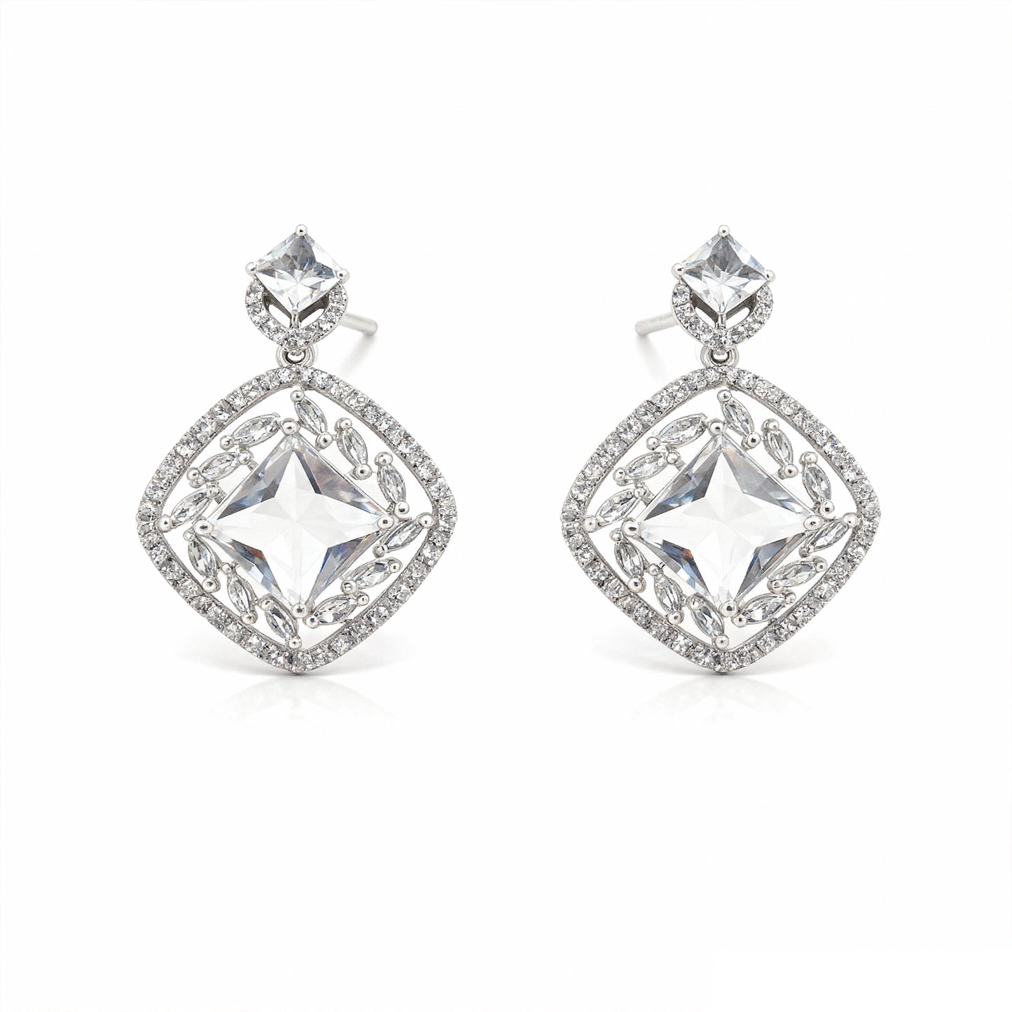 Rhodium Plated Silver Zirconia Tear drop Chic Earring