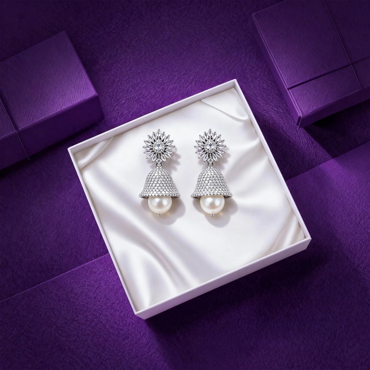 Shyneva Rhodium Plated AD Stone Earrings for Women | Elegant Silver Jewellery 6