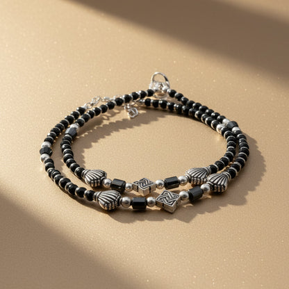 Shyneva Oxidised Silver Anklet for Women (Set of 2) | Traditional Daily Wear Payal | Antique Oxidised Silver-Plated Anklet Pair for Girls & Women