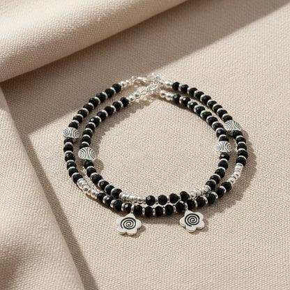 Shyneva Oxidised Silver Anklet for Women (Set of 2) | Traditional Daily Wear Payal | Antique Oxidised Silver-Plated Anklet Pair for Girls & Women