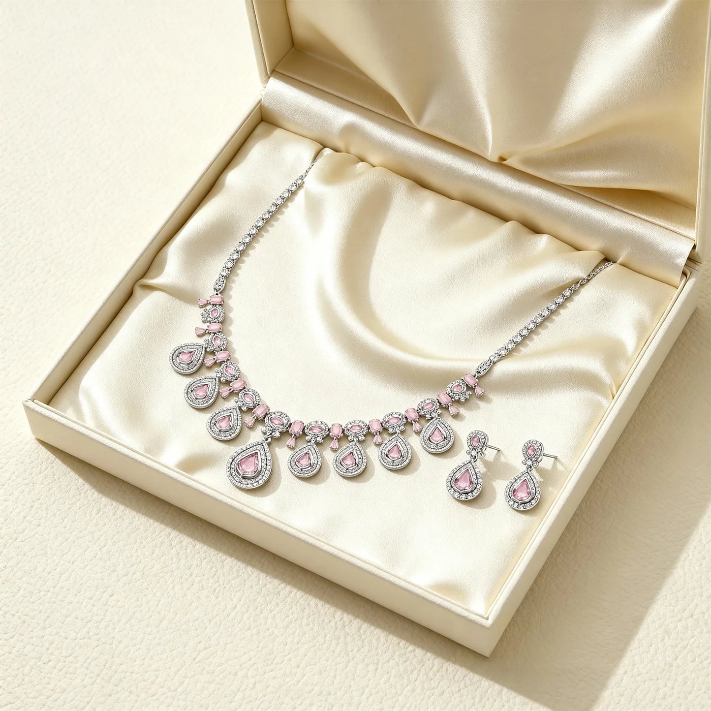 Shyneva Sparkle Queen AD Necklace Set | Rhodium Plated Silver Jewellery