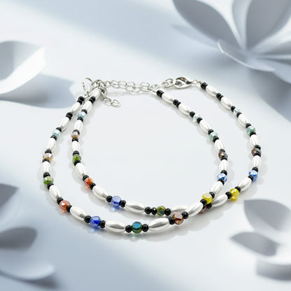 Shyneva Oxidised Silver Anklet for Women (Set of 2) | Traditional Daily Wear Payal | Antique Oxidised Silver-Plated Anklet Pair for Girls & Women