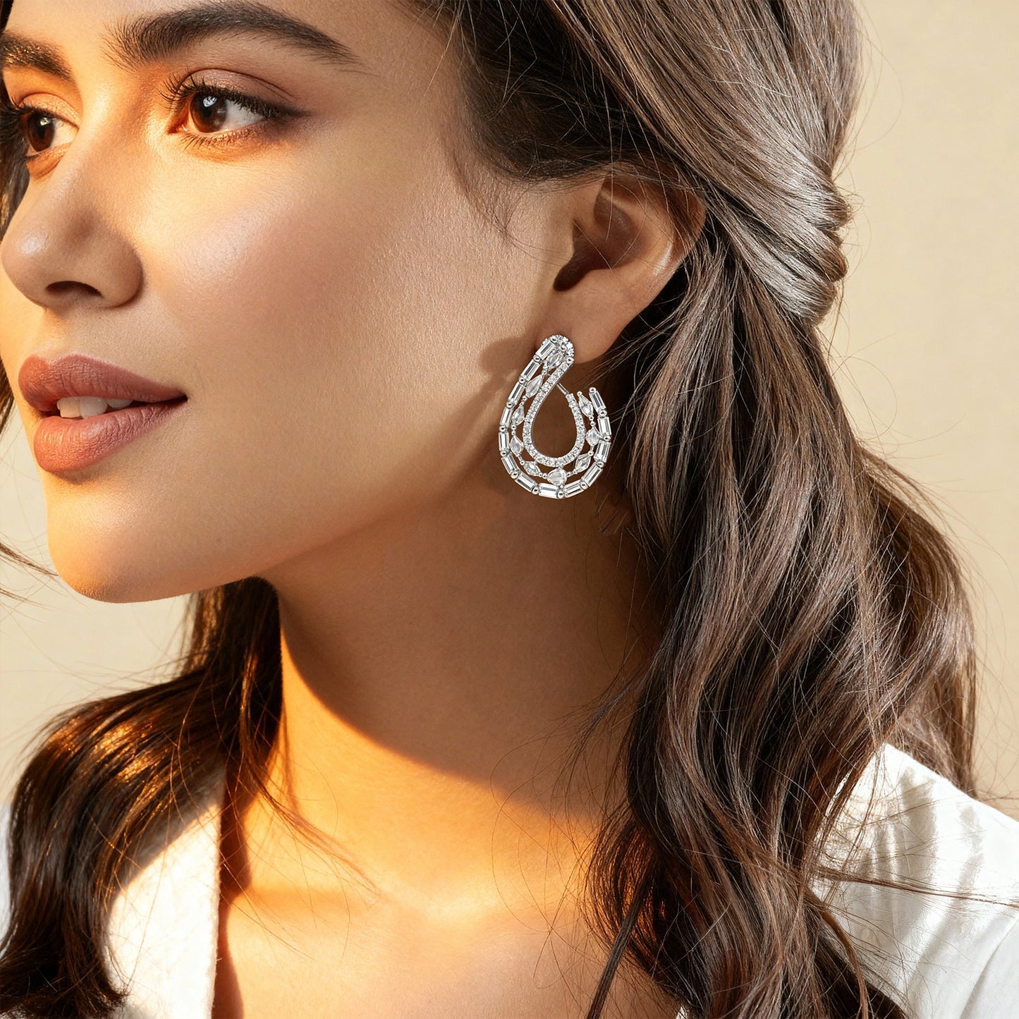 Shyneva Rhodium Plated AD Stone Earrings for Women | Elegant Silver Jewellery 45