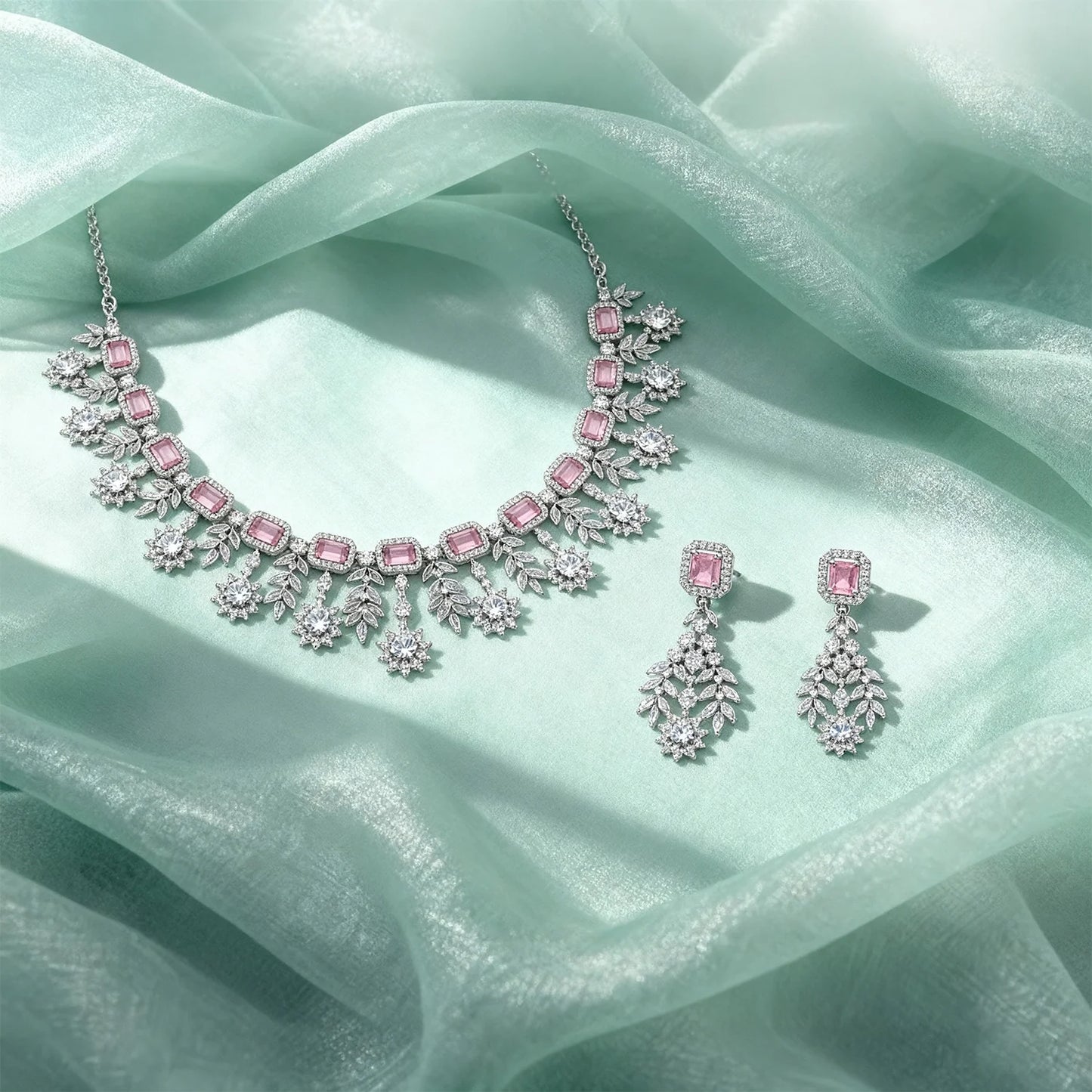 Shyneva Divine Desire AD Necklace Set | Rhodium Plated Silver Jewellery