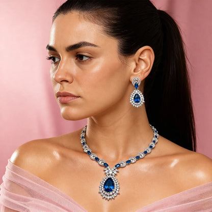 Shyneva Pink Gorgeous Grace AD Necklace Set | Rhodium Plated Silver Jewellery