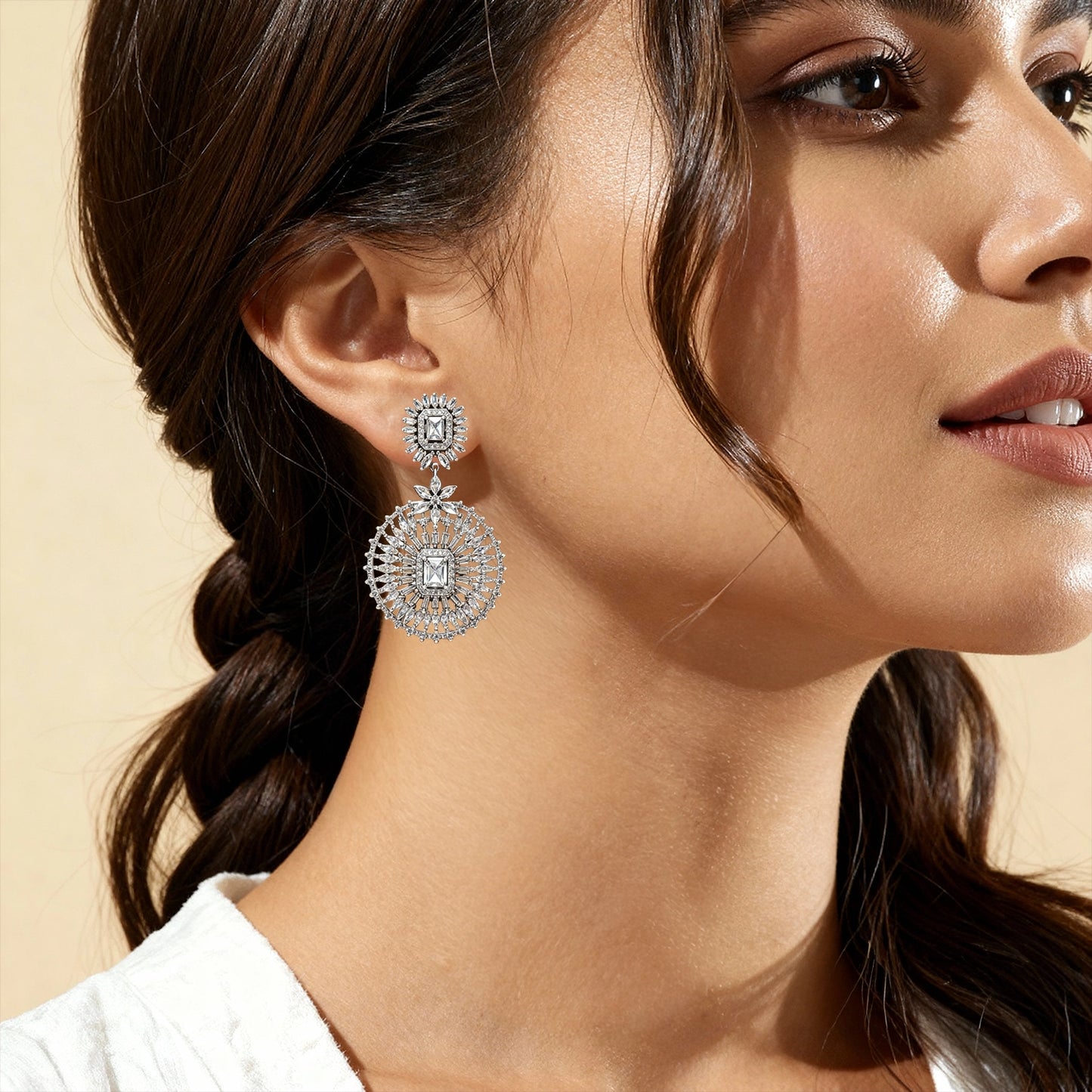 Shyneva Rhodium Plated AD Stone Earrings for Women | Elegant Silver Jewellery 40