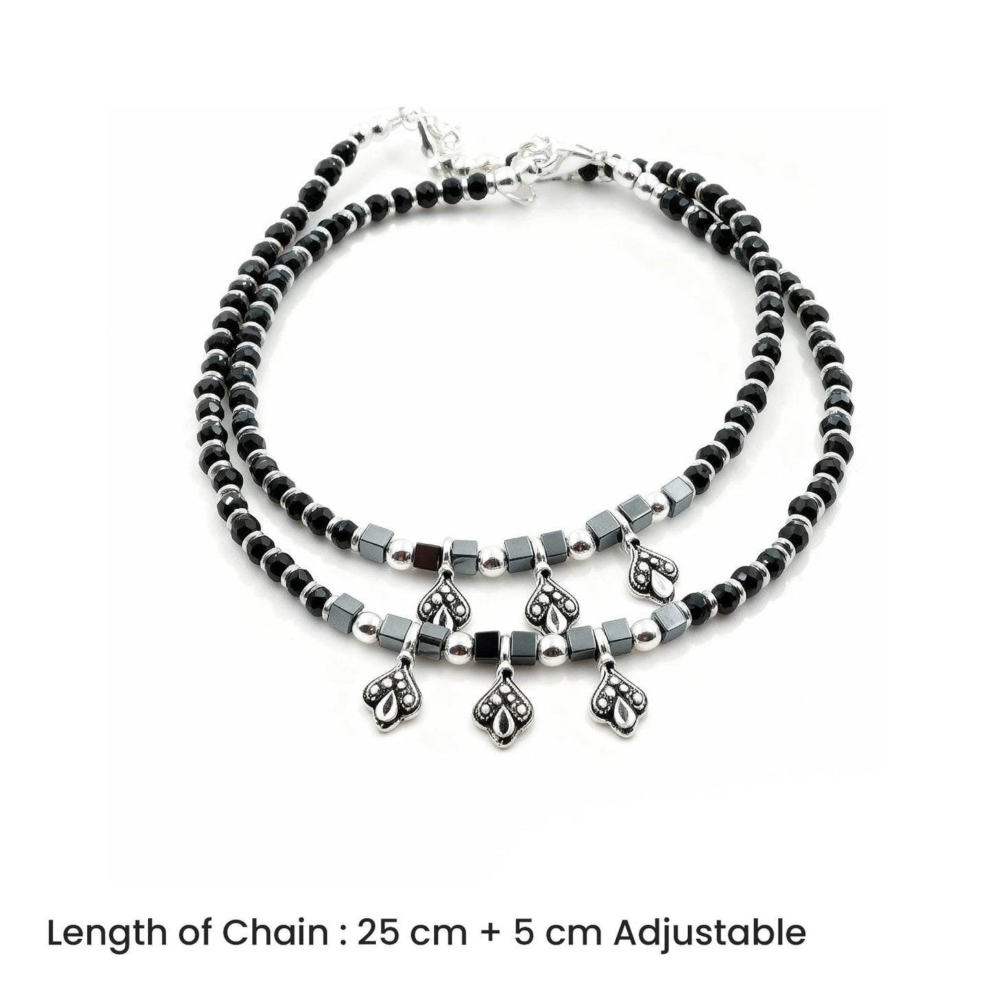 Shyneva Oxidised Silver Anklet for Women (Set of 2) | Traditional Daily Wear Payal | Antique Oxidised Silver-Plated Anklet Pair for Girls & Women
