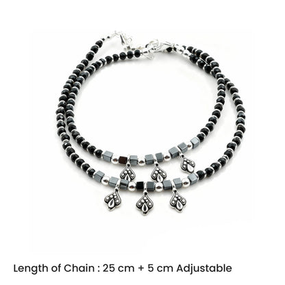 Shyneva Oxidised Silver Anklet for Women (Set of 2) | Traditional Daily Wear Payal | Antique Oxidised Silver-Plated Anklet Pair for Girls & Women