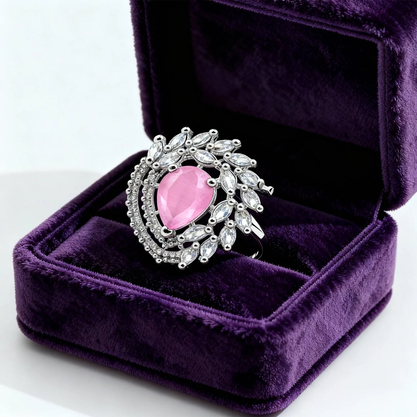 Shyneva Crimson Glow Silver Ring rhodium plated jewellery | Daily Wear Ring
