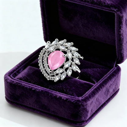 Shyneva Crimson Glow Silver Ring rhodium plated jewellery | Daily Wear Ring